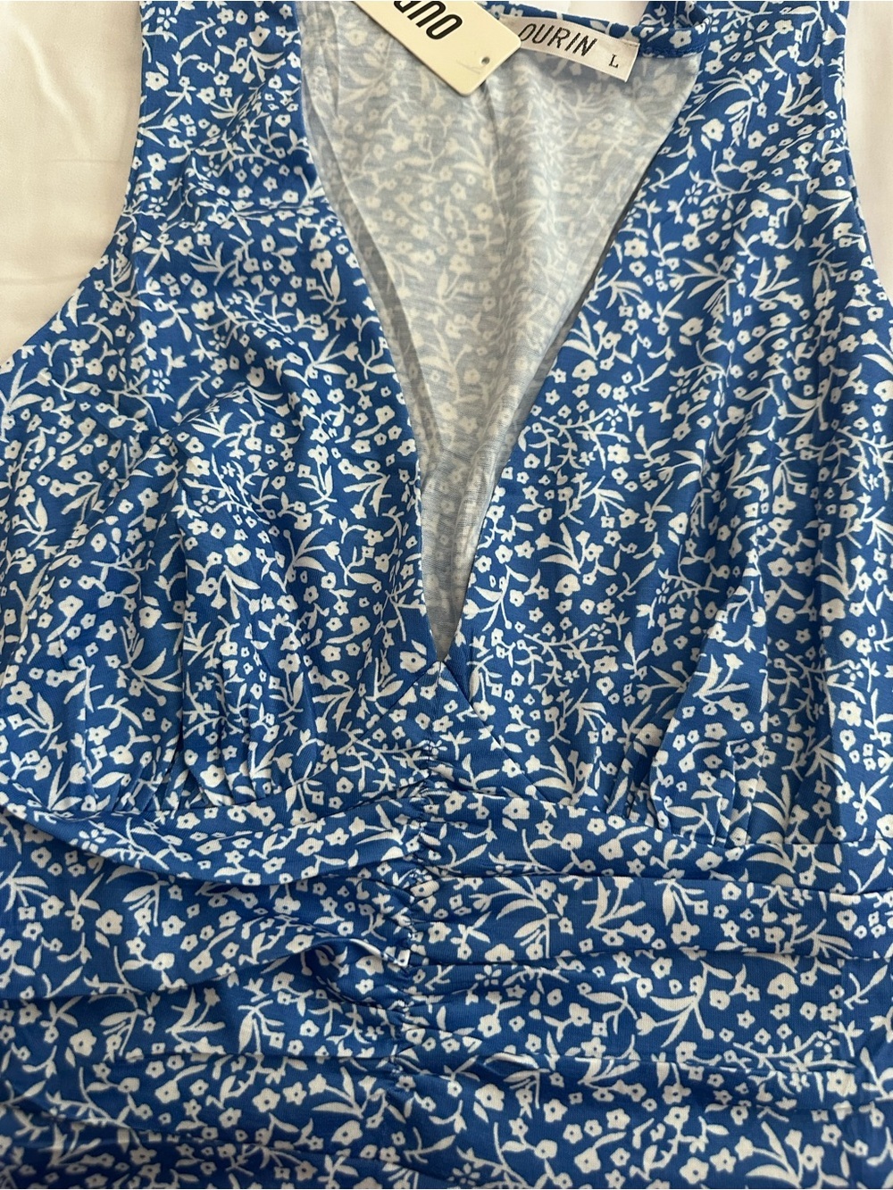 Blue Floral V-Neck Midi Dress - Picture 7 of 8